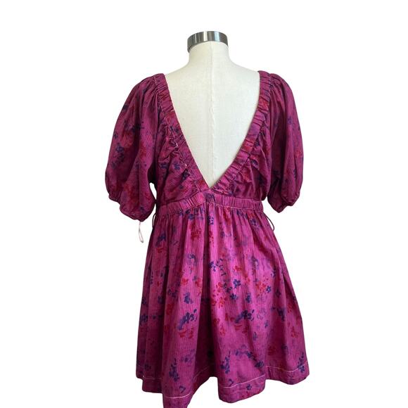 Abercrombie & Fitch 100% Cotton Babydoll Mini Dress Puff Sleeve Pink XL - Picture 3 of 7